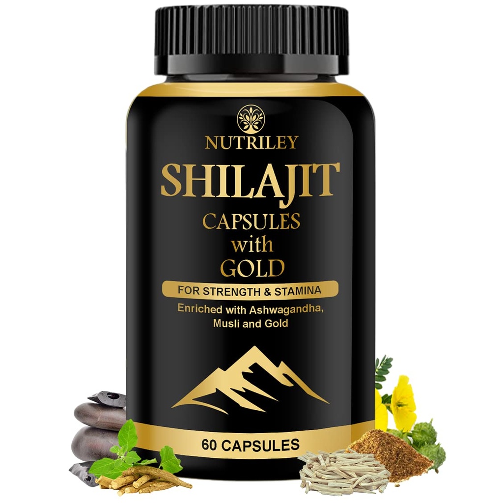 Nutriley Shilajit Gold Capsules With 24 Carat Gold, Shilajit, Ashwagandha & Gokshura 60 Capsules (Pack of 1)