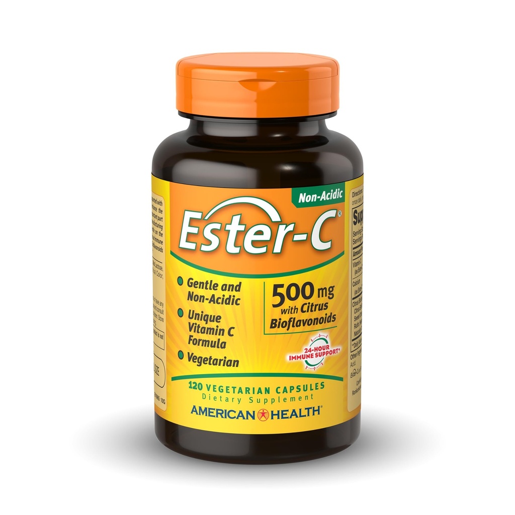 American Health Ester-C 500 mg met Citrus Bioflavonoïden - 120 Vegetarische Capsules - 24-uurs Immune Support - Non-GMO, Veganistisch, Glutenvrij - 60 porties