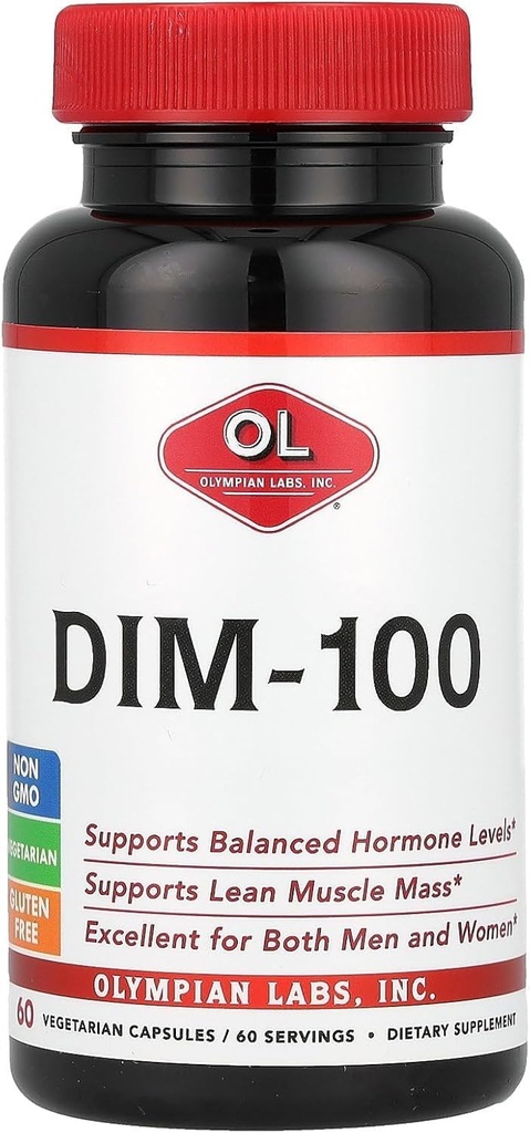 Olympian Labs DIM Supplement 100mg - Dagelijkse Capsules - Diindolylmethaan voor mannen en vrouwen, 100 Mg, 60 Tellen