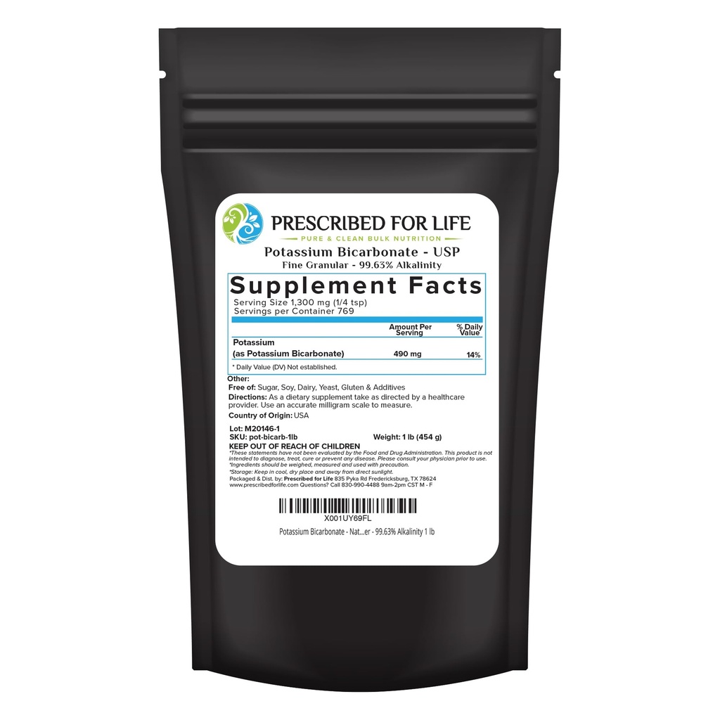 Voorgeschreven voor Life Kalium Bicarbonaat Poeder, Pure USP & Food Grade Kalium Bicarbonaat voor Planten, Wijnbereiding, & Bakken, Kristallijn Poeder, 39% K (1lb)