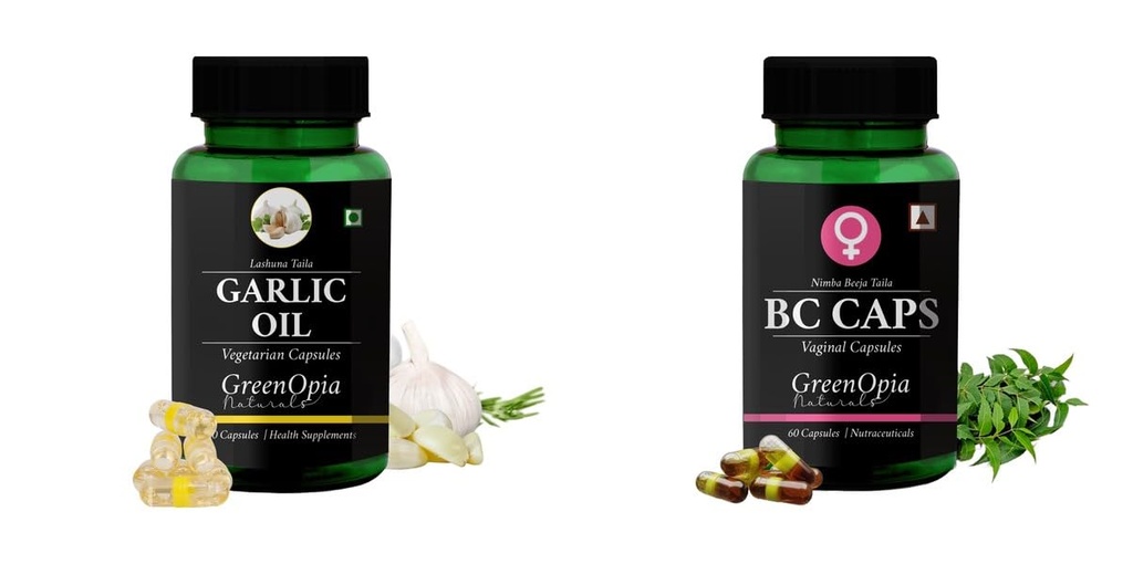 Garlic-oil-vegetarian-capsules, Bc-caps-vaginal-capsules Combo | Convenient Nutrition & Wellness Routine | Multi-Product Pack