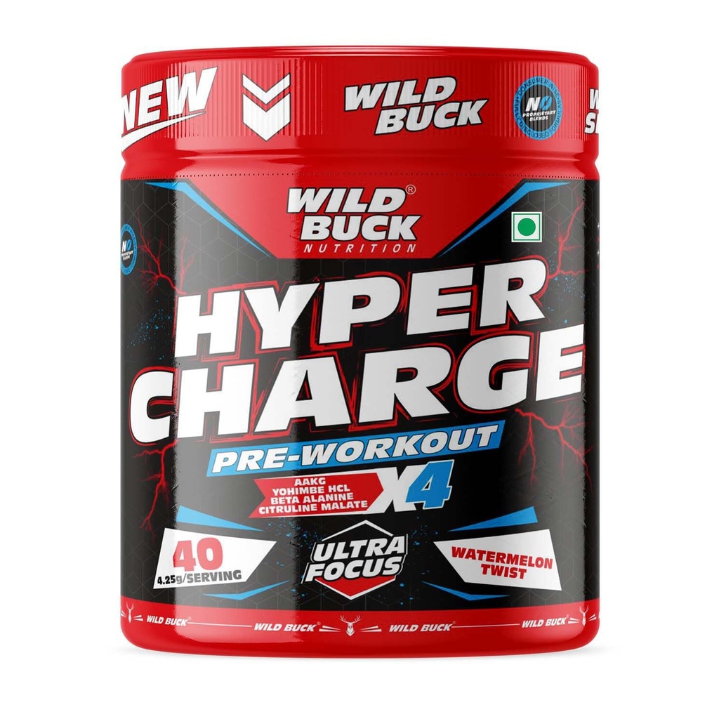 WILD BUCK Wild Pre-X4 Hardcore Pre-Workout Supplement Powder with Creatine Monohydrate,Arginine AAKG,Beta-Alanine,Explosive Muscle Pump,Caffeinated -For Unisex[40 Servings,Watermelon Twist],4.25 grams
