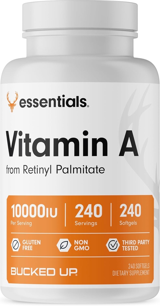 Gebogen vitamine A 10000IU per portie, Essentials (240 porties, 240 Softgels)