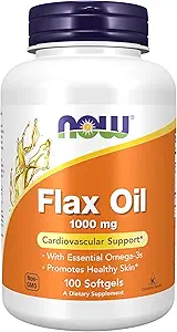 NOW Foods Supplementen, Vlasolie 1000 mg gemaakt met biologische Vlasolie, Cardiovasculaire ondersteuning*, 100 Softgels