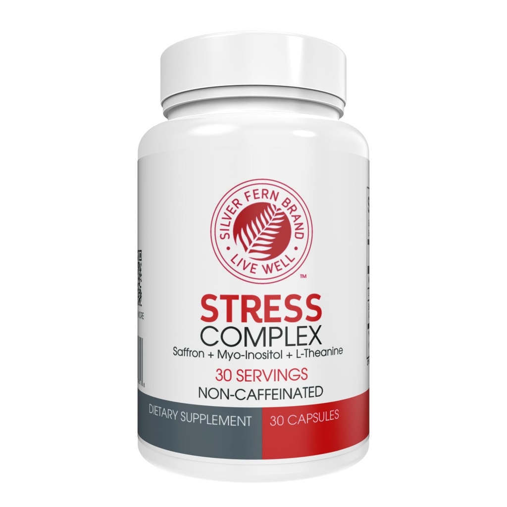 Silver Fern Stress Complex Supplement - Zonder Cafeïne - Slaap, Zorg, Mood & More - met Saffron Supplementen, L-Theanine Supplement, & Myo-inositol - Natural Stress Relief Supplement (pakket van 1)