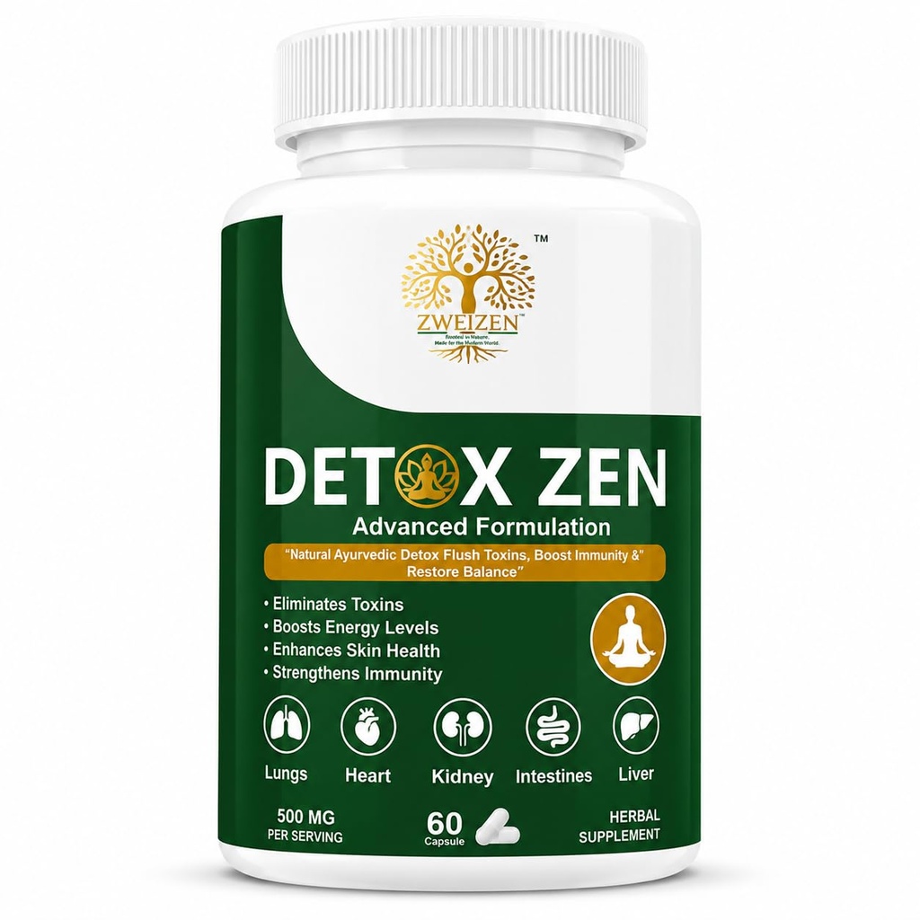 DetoxZen Detox Capsules | Milk Thistle, Amla, Guduchi, Dandelion & Manjistha | Ayurvedic Herbal Detox Supplement | Liver & Digestion Support | 60 Veg Capsules