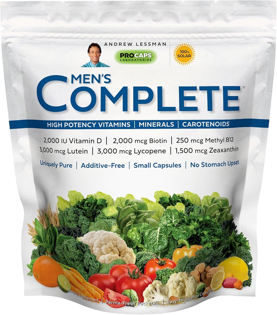 ANDREW LESSMAN Multivitamine-Men's Complete 30 Packets - Hoge potenties van 30+ voedingsstoffen, essentiële vitaminen, mineralen, carotenoïden. Klein makkelijk doorslikken. Geen Bindmiddelen, geen Fillers, geen Additieven
