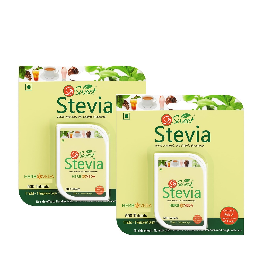 So Sweet Stevia Tablets Sugar Free Natural Sweetener Zero Calorie 1000 Tablets -Pack of 2 (500 Each)