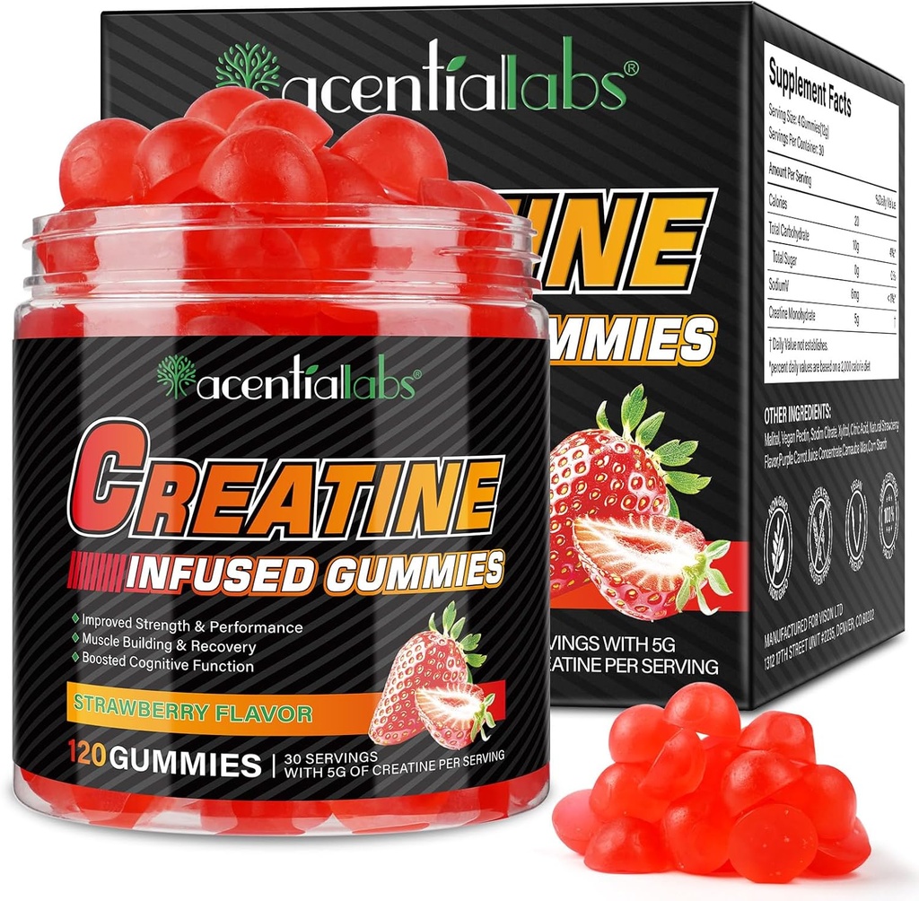Creatine Monahydraat Gummy's voor mannen Vrouwen Spiergroei, suikervrij - Verbeter sterkte en prestaties, Bulk supplementen Create - Pre workout Gummies- 120st