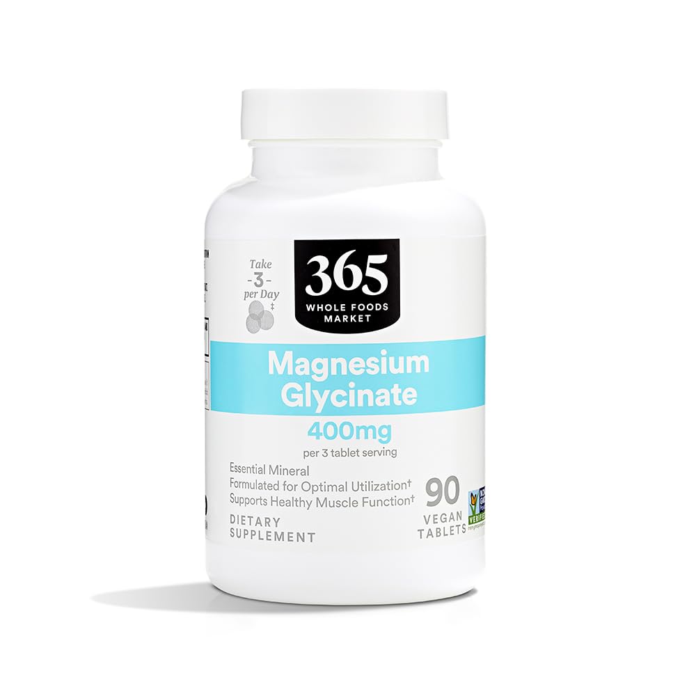 365 by Whole Foods Market, Magnesium Glycinate Tablets, 400 MG, 90 Tellen