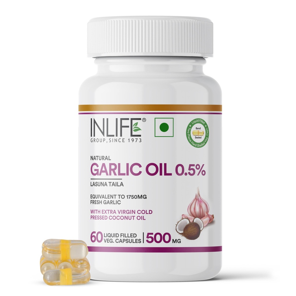 INLIFE Garlic & Coconut Oil Concentrate 700:1 Supplement, 60 Veg Capsules
