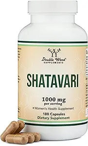 Biologische Shatavari Capsules - 1.000mg Biologische Shatavari Powder Per Serving (180 Capsules, 90 Day Supply) for Hormone Balance and Prolactin Production (Non-GMO, Glutenvrij, Vegan Safe) by Double Wood