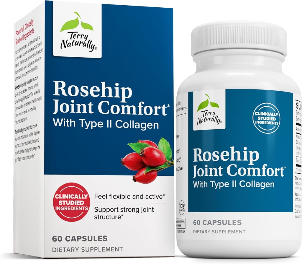 Terry natuurlijk Rosehip Joint Comfort - Gezonde gezamenlijke mobiliteit en flexibiliteit Ondersteuning Supplement - Supplement met type II Collagen - Gezamenlijke structuur en cartilage supplement - 60 capsules