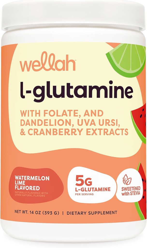 Wellah L-Glutamine Poeder Watermeloen Lime (50 porties) - 5g L-Glutamine Per portie, gezoet met Stevia