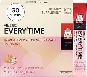 JUNG KWAN JANG Everytime Korean Red Ginseng Extract Stick 1.000mg & Grapefruit - Vegan Ginseng Root Energy Drink Liquid Stick Supplements - Builds Stamina & Immunity, No Cafeine (30 Sticks)