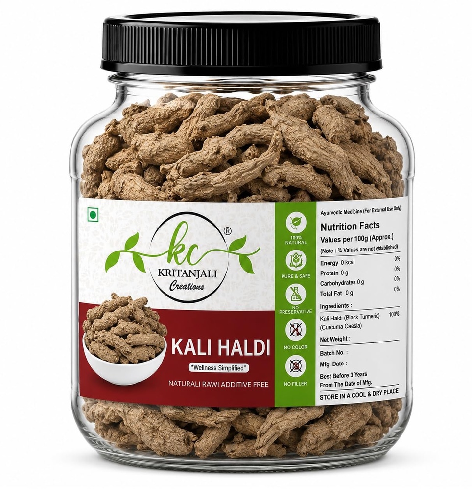 Kritanjali Creations Narkachur Kali Haldi Nar Kachur Curcuma Zerumbet Zedoary Root Black Turmeric Whole Root, Natural Raw Additive-Free, 100% Pure Curcuma Caesia, 100GM