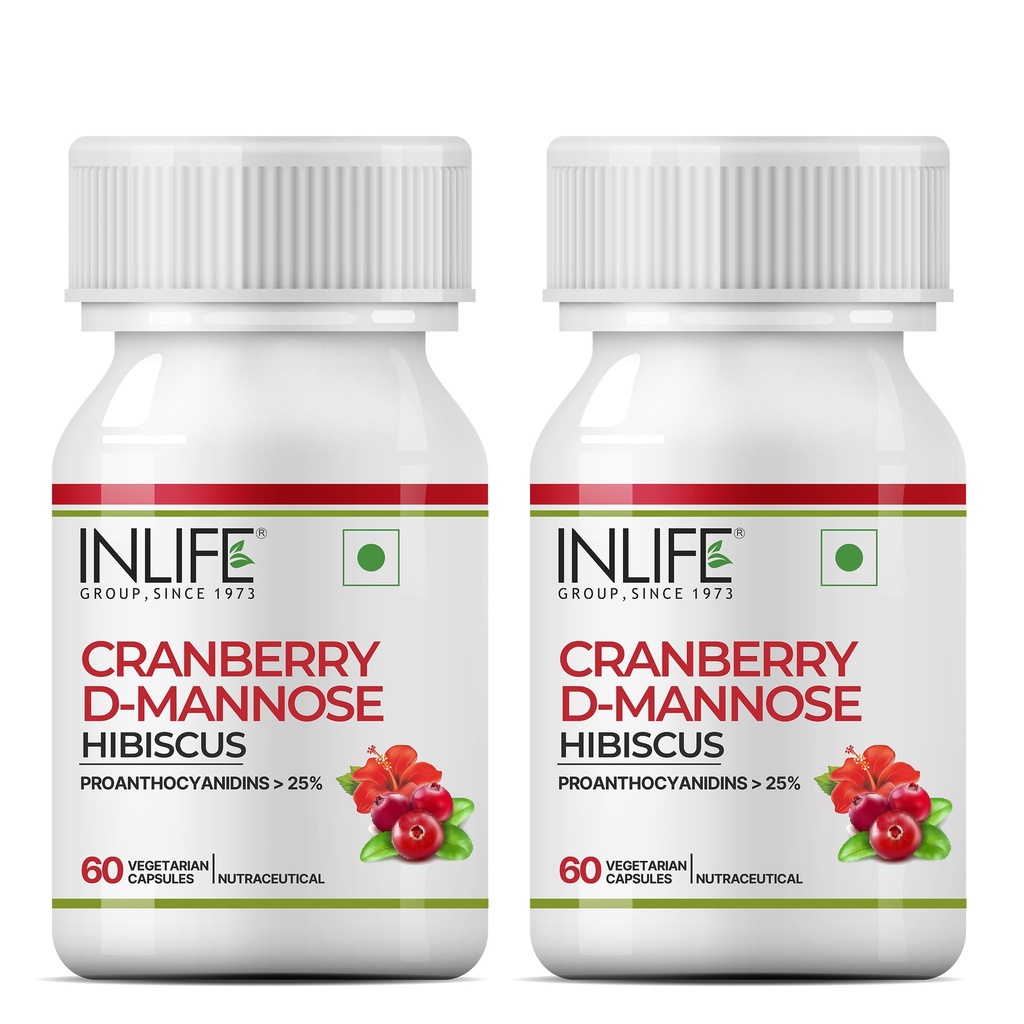 INLIFE Cranberry D-Mannose Hibiscus Supplement, 60 Veg Caps (Pack of 2)