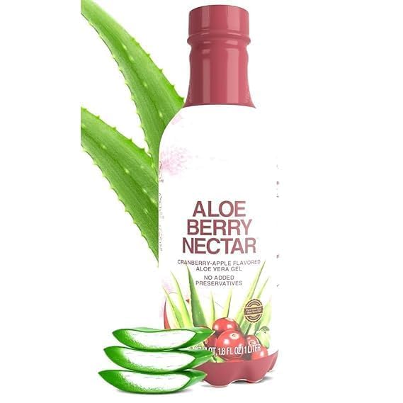 Aloe Berry Nectar, 90.7% Pure Aloe Vera Gel with Cranberries and Apples, No Added Preservatives, Herbal Supplement, Liquid Form, 1L