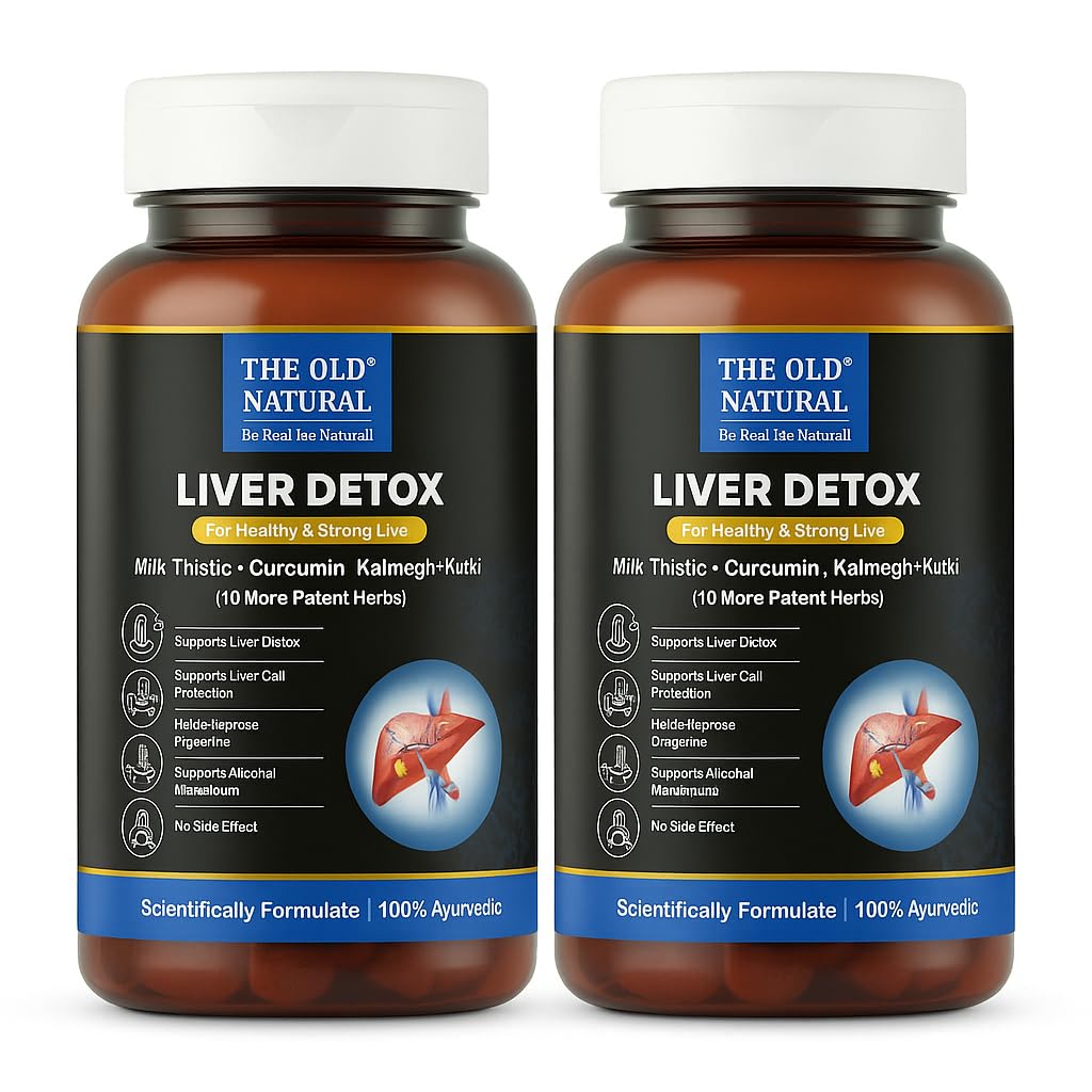 The Old Natural Liver Detox | Ayurvedic Herbal Supplement with 14 Traditional Herbs | Supports Healthy Liver & Digestion | - 120 Tablets (Pack of 2)