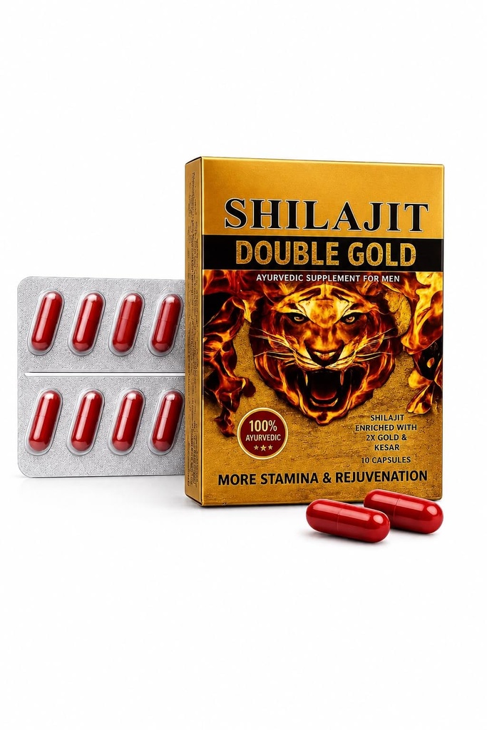 Shilajit Double Gold Ayurvedic Capsules for Men, 10 Caps by Dr.Chopra