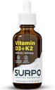 Vitamine D3 + K2 Liquid Drops with Omega 3 Oil - 5000 IE Vitamine D Drops K2 for Hormone Support & Bone Health - Liquid Vitamin D3 with K2 Drops for Maximum Absorptie - 2Fl Oz Vitamine K2 D3