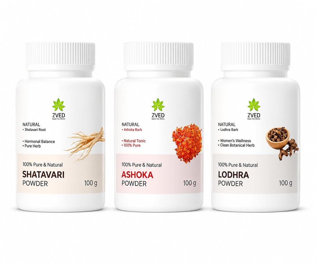Women’s Health Ayurvedic Combo – Shatavari Ashoka Lodhra Powder for Hormonal Balance, Menstrual Comfort & PCOS Support | Women’s Wellness Formula - (100g x 3)
