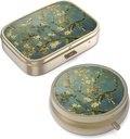 Pill Case Pill Box met Mirror Retro Small Pill Case voor Purse of Pocket Bronzen Pill Box of Vitaminen, Visolie, Supplementen, Pill Bevat reizen Gifts(2PCS)