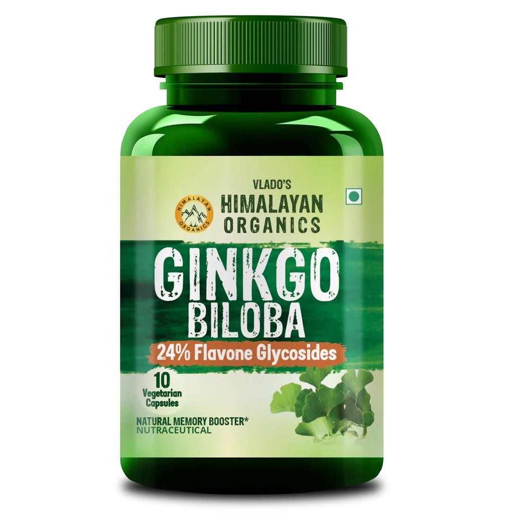 Vlado’s Himalayan Organics Ginkgo Biloba 500mg With Brahmi for Better Concentration, Memory & learning | Helps Anxiety & Stress | Healthy Blood Circulation - Small Pack