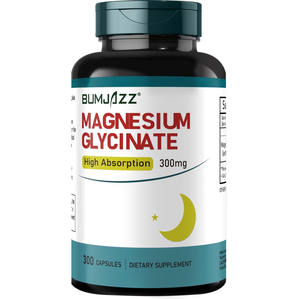 Magnesium Glycinate Supplement - Magnesium Supplement Magnesium Glycinate 300mg - 100% chelated for High Absorptie Vegan Essential Mineral Supplement 300 Capsules