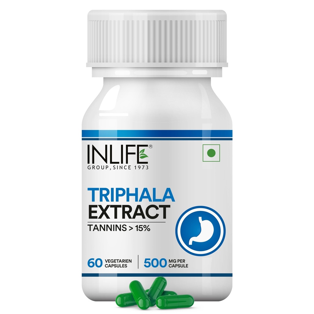 INLIFE Triphala 500mg, Amlaki Haritaki, Gut & Immunity, 60 Veg Capsules (Pack of 1)