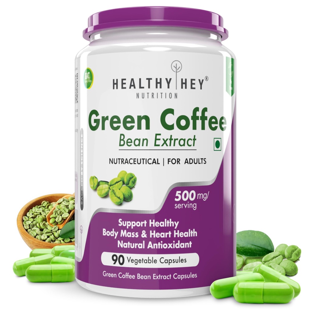 HealthyHey Green Coffee Bean Extract 100% Pure with Antioxidants- 50% Chlorogenic Acid, Non-GMO,90 Count - Pack of 1