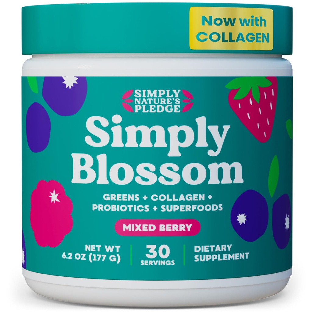 Gewoon Blossom Nutrition - Daily Greens & Superfood Powder + Collageen + Probiotica voor vrouwen Digestieve Gezondheid & Bloating Relief. Help uw gezondheid Bloom - 30 dagen levering