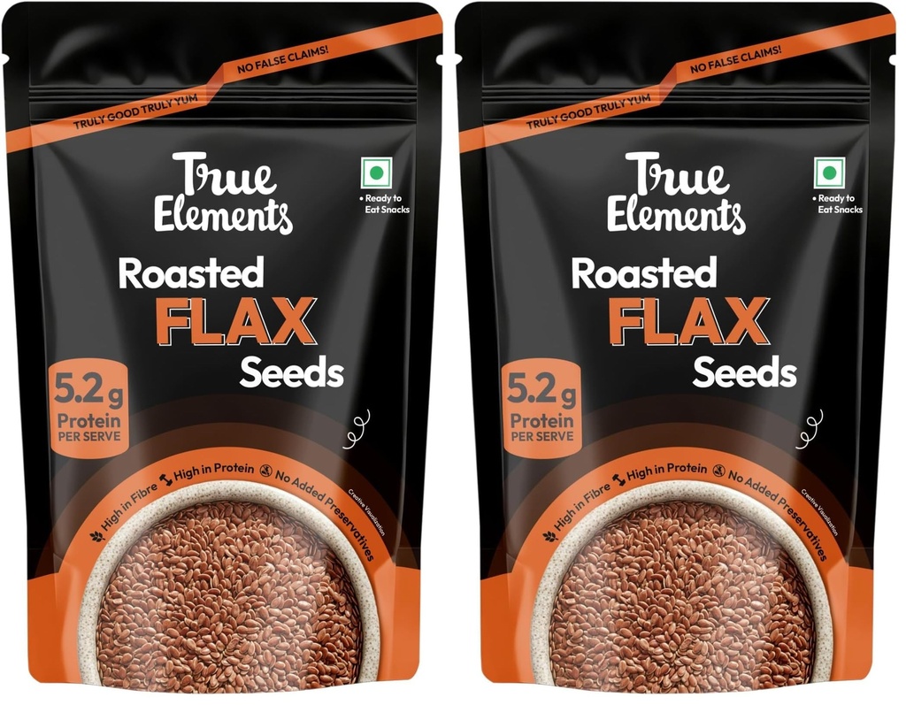 Roasted Flax Seeds 500g by True Elements - Flax Seeds for Hair Growth | Alsi Seeds | Edible Seeds | Fibre & Protein Rich Superfood | Diet Food for Weight Loss (Pack of 2)