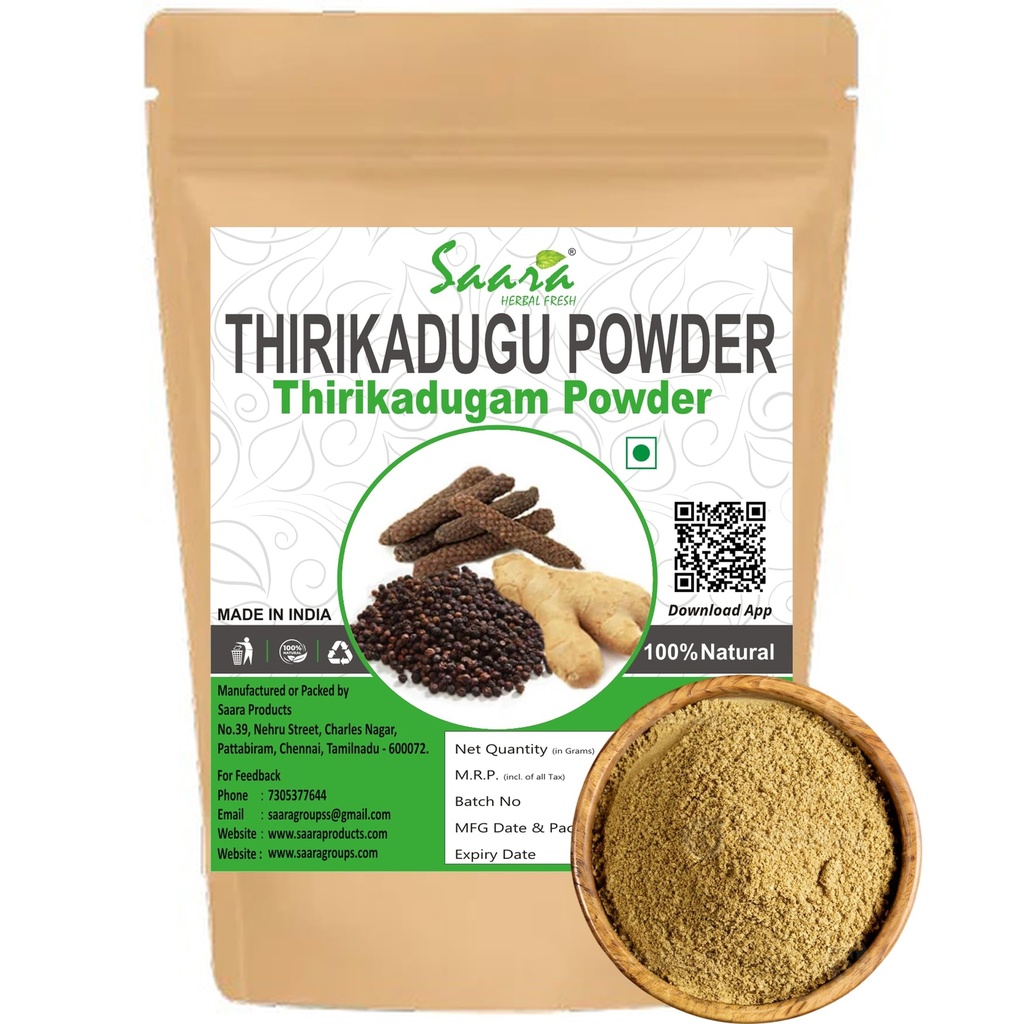 Saara HERBAL FRESH Thirikadugu Powder, 100g, Trikatu Churna,Three peppers, Thirikadugam, Katutraya Churna, Thirukaduga Powder (Pack of 1 x 100g)