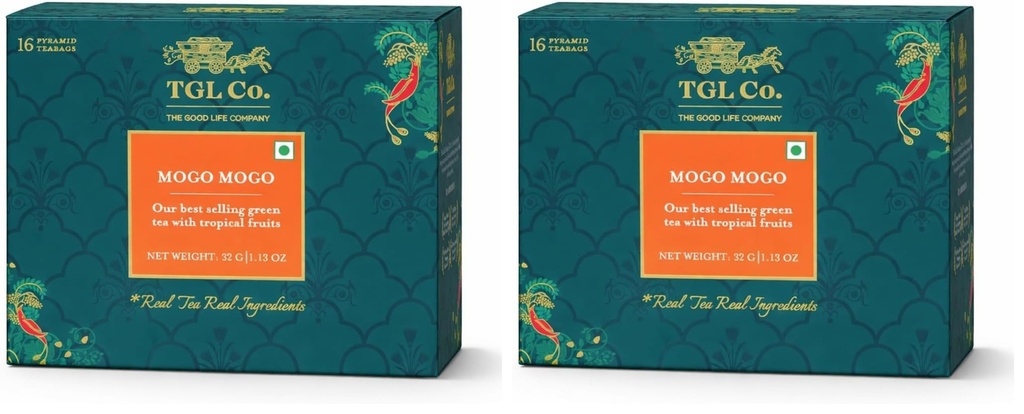 TGL Co. Mogo Mogo Green Tea Infusion - Fruity & Floral (16 Tea Bags) | Japanese Sencha Tea | Rich in Anti Oxidant | Refreshing | No Artificial flavor | Improve Digestion (Pack of 2)