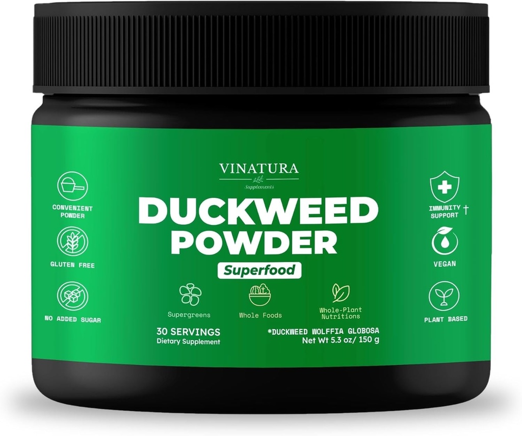 VINATURA Poudre d'algues de canard - supplément d'algues de canard, santé digestive Superfood, poudre de fibres-Superfood de Wolffia Globosa