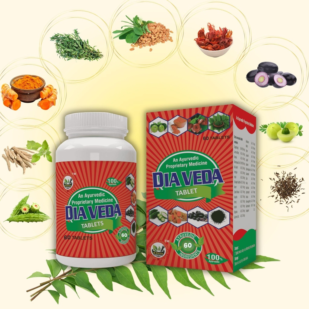Diaveda Ayurvedic Medicine for Diabetes (60Tabs) | Sugar Control Tablet | Herbal Medicine for Diabetes | Diabetic Tablets | Ayurvedic Sugar Control Medicine | Madhumeh Tablets | Natural Diabetes Care Supplement | pack of 1