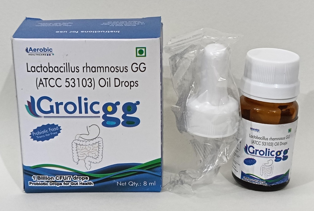 Grolicgg Lactobacillus Rhamnosus GG Probiotic Oil Drops for Gut Health, 1 Billion CFU, 8ml, ATCC 53103