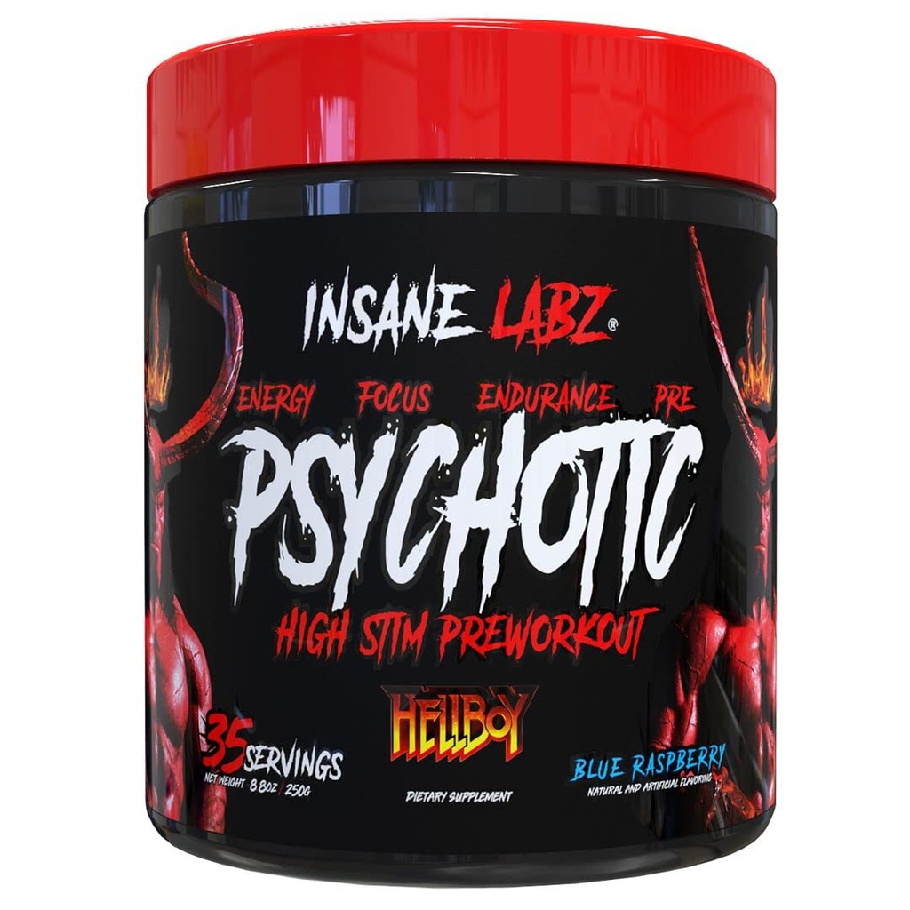 Insane Labz Hellboy Edition, High Stimulant Pre Workout Powder en NO Booster met Beta Alanine, L Citrulline, en Cafeïne, Boosts Focus, Energie, Endurance, Nitric Oxide Levels, 35 Srvgs, Blue Rasp