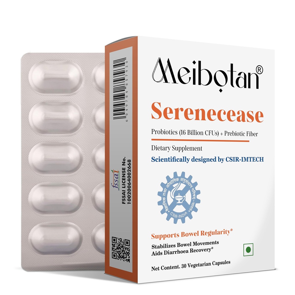 Serenecease Probiotics Diarrhoea Management Supplements Scientifically Designed by CSIR-IMTECH | Healthy digestion & IBS - 30 Veg Capsule (Pack of 3x10) Men & Women