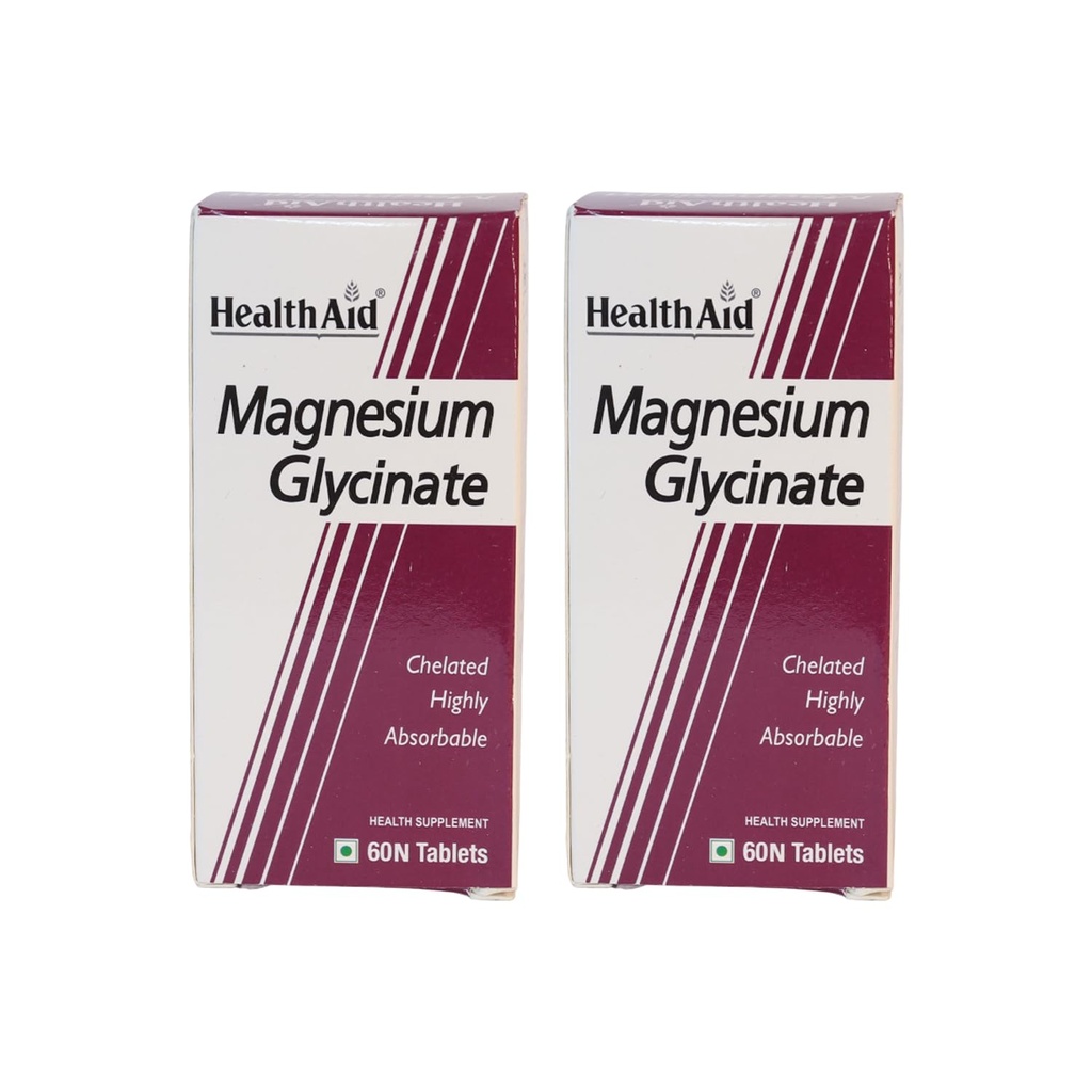 HealthAid Chelated Magnesium Glycinate with Zinc (1682 mg) – Magnesium Supplement for Muscle Recovery, Sleep Support, Cramps Relief & Nerve Health | Promotes Brain Health – 60 Veg Tablets (Pack of 2)