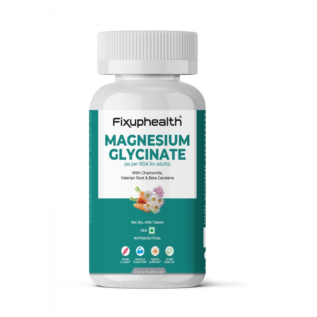 Fixuphealth Magnesium Glycinate Supplement 60 Tablets | High Absorption Magnesium Bisglycinate 370mg Elemental | Supports Sleep, Muscle Cramps, Nerve Health, Bone & Joint Support