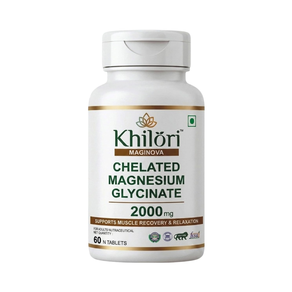 Maginova Chelated Magnesium Glycinate 2000mg – 440mg Elemental Magnesium for Muscle Recovery, Better Sleep Quality, Stress & Anxiety Relief – 100% RDA, Vegan, Gluten-Free – 60 Tablets (60 Tablets)