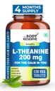 The Body Reserve L-Theanine 200mg 120 Veg Tablets L Theanine Supplements Supports Stress Relief, Reduce Anxiety, Brain Health & Promotes Relaxation