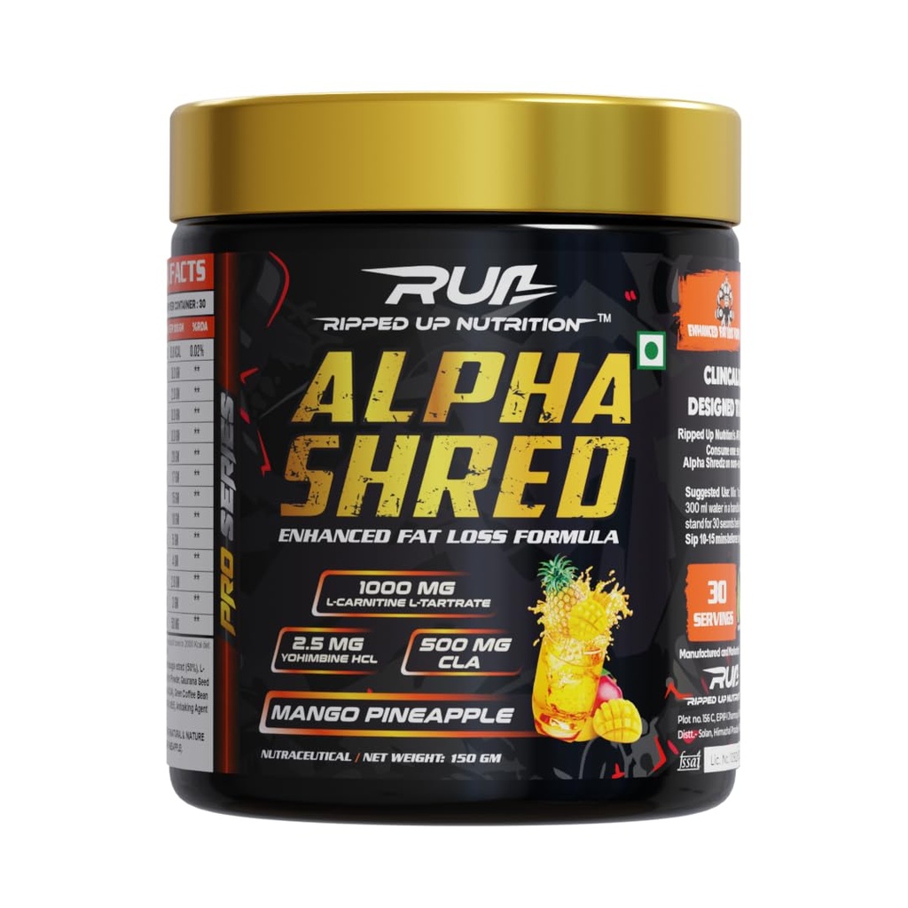 Ripped Up Nutrition Alpha Shred Fat Burner - 150g, Pineapple Mango | With Carbliss® for Blocking Carbs by 40-60% | Weight Management & Metabolism Booster | Enriched with Garcinia Cambogia, Coffee Bean Extra, Caffeine