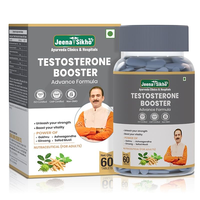 Jeena Sikho Testosterone Booster Advance Formula | Natural Testosterone Booster for Men | Improves Strength, Stamina and Vitality | Improves desires, Muscle Growth and Energy, 60 Tablets