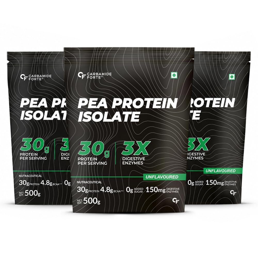 Carbamide Forte Pea Protein Isolate 30G Per Serving | Vegan Plant Protein Powder Isolate With 4.8G BCAA | 100% Pure Unflavoured Plant Pea Protein Powder - 500G (Pack Of 3), 1500 Grams, 30 Grams