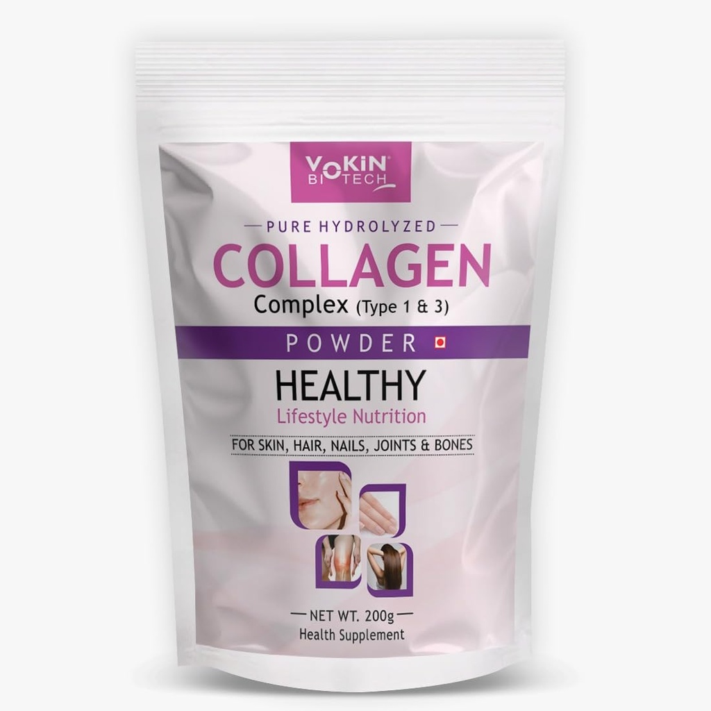 Vokin Biotech Collagen Powder Supplement with Peptides Hair, Nails, Joints and Bones (200 g)