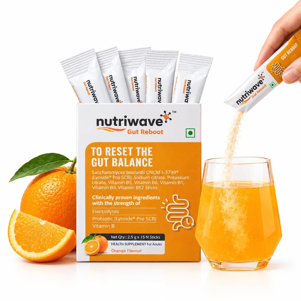 Gut Reboot Sachets for Gut Health & Digestion | Reduce Bloating, Gas, Indigestion & Upset Stomach | Probiotics, Vitamin B Complex & Electrolytes | Orange Flavour, 15 x 2.5g Powder Sachets