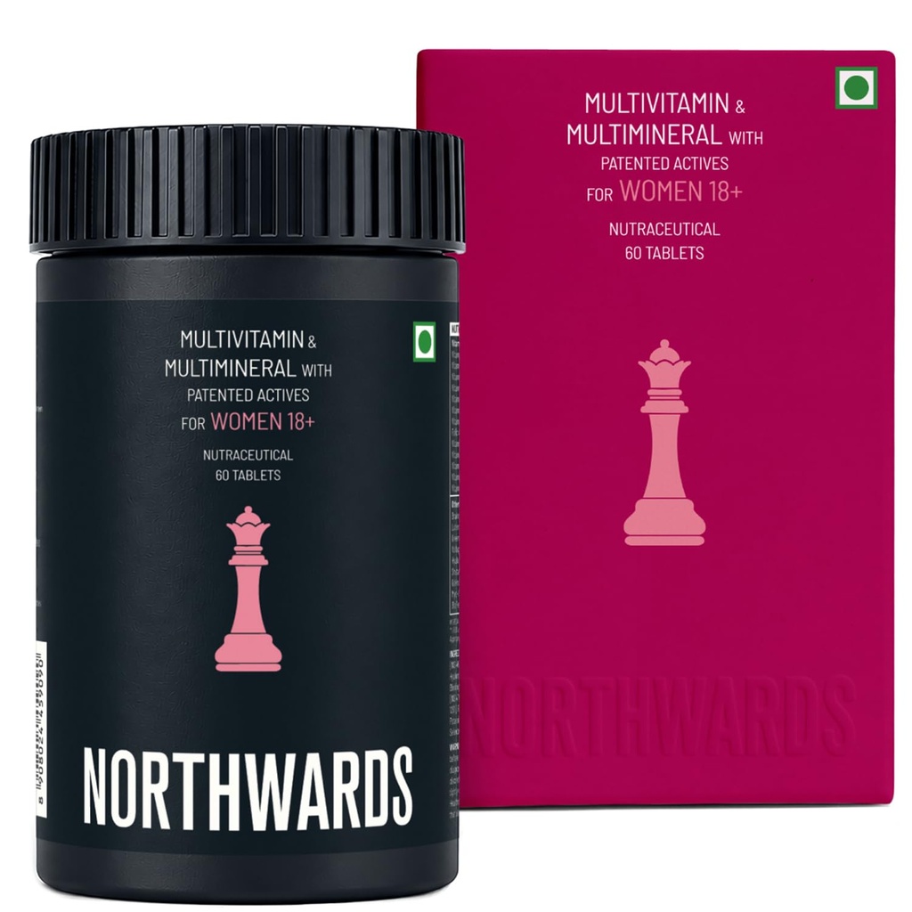 Northwards Multivitamin Tablet for Women with Vollagen®, Lutemax®, BioPerine®, Shatawar | 26 Vitamins and Minerals | High Bioavailability Formula | Immunity, Metabolism, Hormonal, Hair, Skin, & Eye Health Support | 60 Veg Tablets